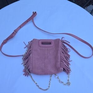 Maje Mini Pink Suede Fringe Shoulder Bag
